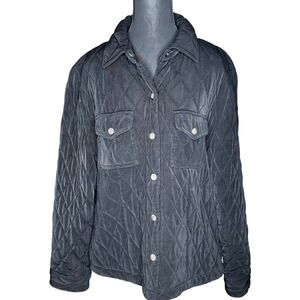 Chicos Travelers Quilted Black Jacket Shacket Snap Size 2 Large 12